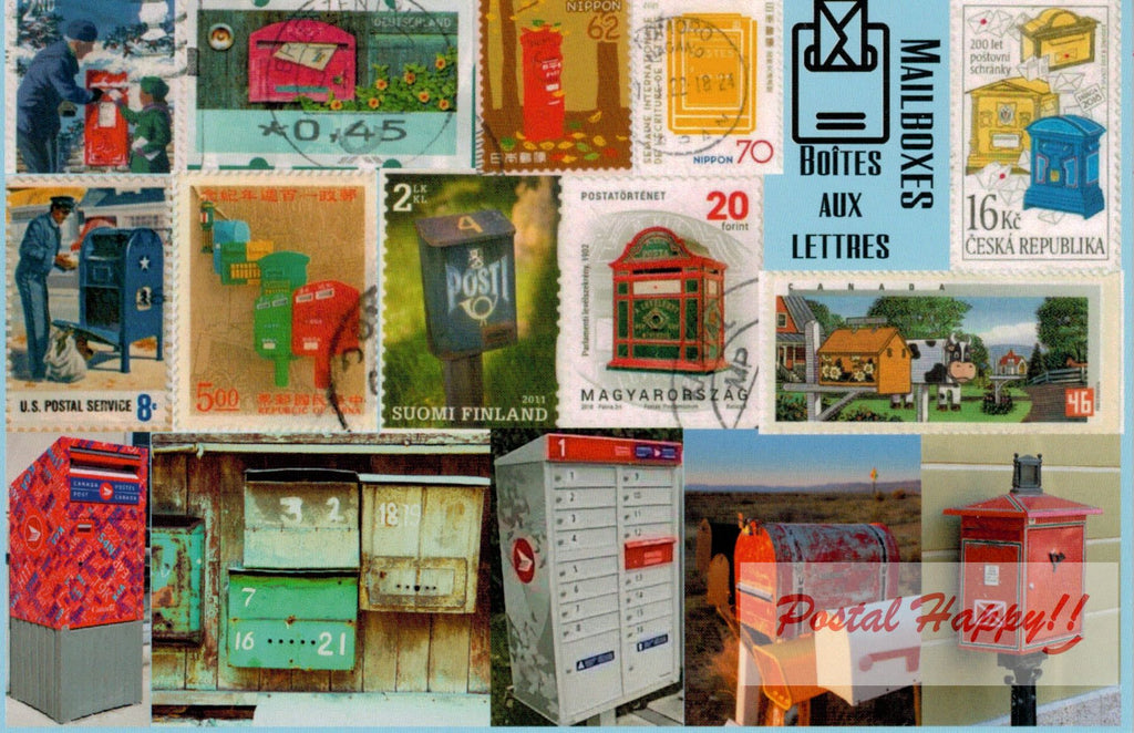 Mailboxes Stamps Collage Postcard