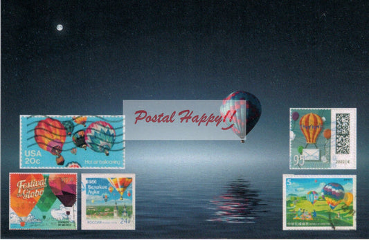 Hot Air Balloon Stamps Collage Postcard
