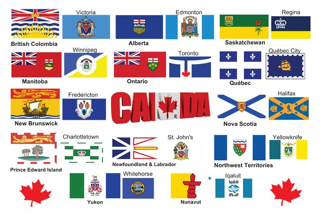 Drapeaux Canadien des Provinces, Territoires et leurs capitales
